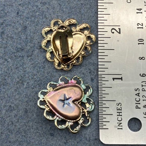Jennifer Ashley Clip On Earrings Iridescent Heart Star Scalloped Retro Vintage - Picture 6 of 6